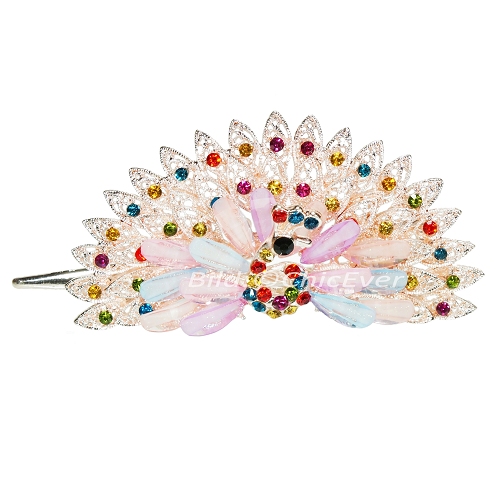 Schöne Haarspange Pfau aus Metall Strass & Acryl Haarklammer rosa lila blau bunt 5264 - zum Schließen ins Bild klicken